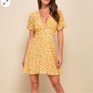 Garden Explorer Mustard Yellow Floral Print Mini Dress